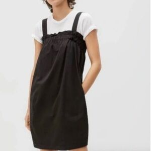 Everlane Womens Organic Cotton Paperbag Dress Sz Small Black Pockets Minimalist